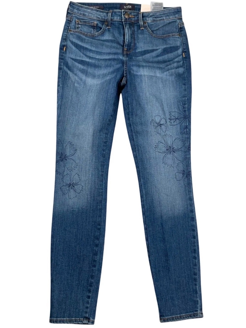NYDJ Women's Ami Blue Floral Embroidered Skinny / Slim Jeans NWT Lift Tuck Sz 4